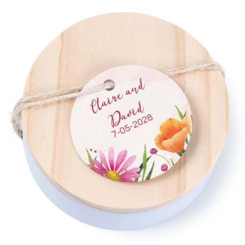 Tin box wooden lid round label - set of 12 Tin box wooden lid round label - set of 12