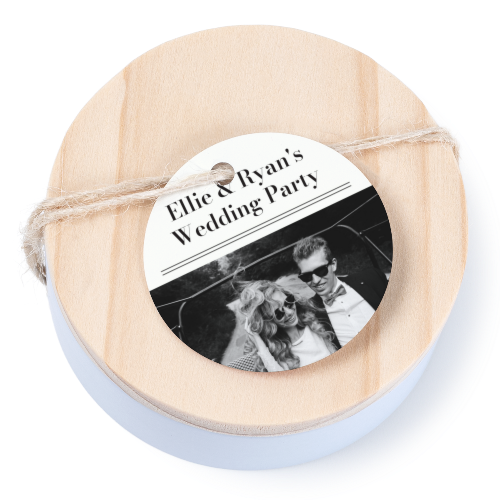 Tin box wooden lid round label - set of 12 Tin box wooden lid round label - set of 12