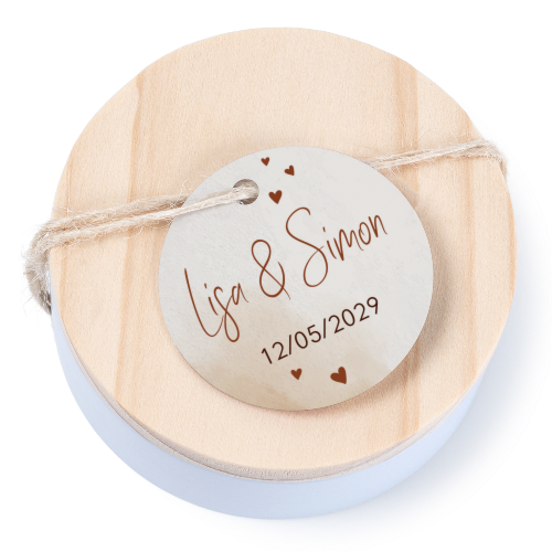 Tin box wooden lid round label - set of 12 Tin box wooden lid round label - set of 12