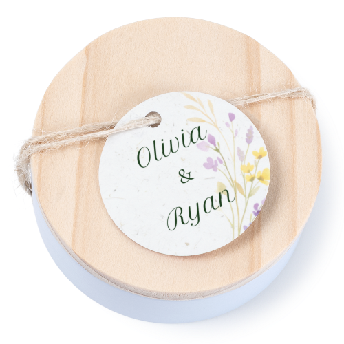 Tin box wooden lid round label - set of 12 Tin box wooden lid round label - set of 12