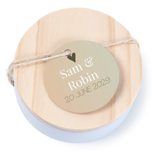 Tin box wooden lid round label - set of 12 Tin box wooden lid round label - set of 12