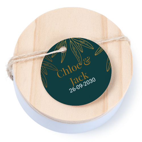 Tin box wooden lid round label - set of 12 Tin box wooden lid round label - set of 12