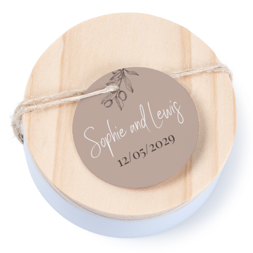 Boîtes en métal avec couvercle en bois sticker rond (lot de 12) Boîtes en métal avec couvercle en bois sticker rond (lot de 12)
