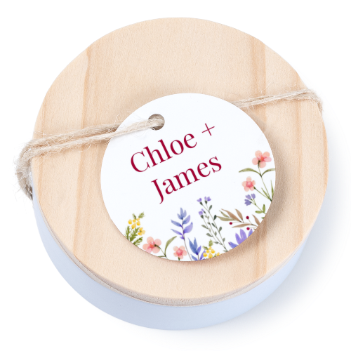 Tin box wooden lid round label - set of 12 Tin box wooden lid round label - set of 12