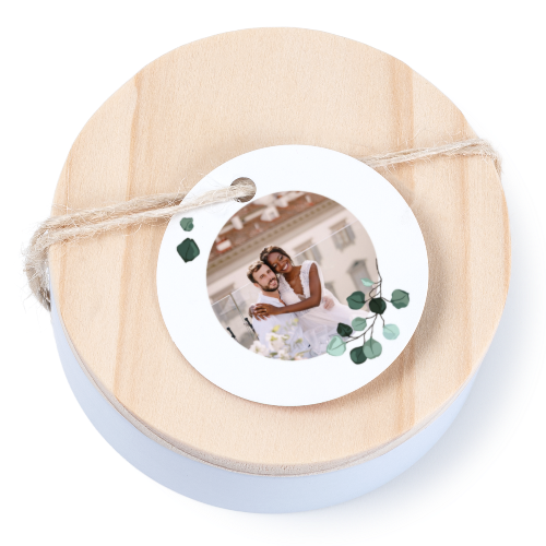 Tin box wooden lid round label - set of 12 Tin box wooden lid round label - set of 12
