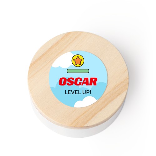 Geschenkdoosje met houten deksel en sticker (set van 12)