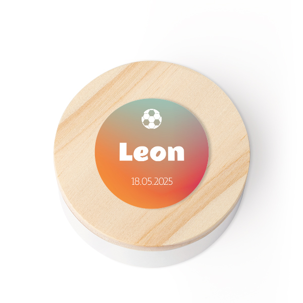 Boîte en métal avec couvercle en bois et autocollant (lot de 12)