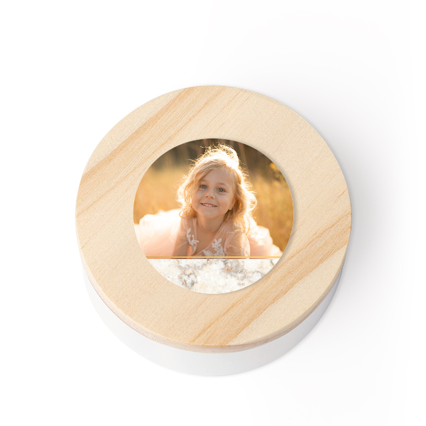 Geschenkdoosje met houten deksel en sticker (set van 12)