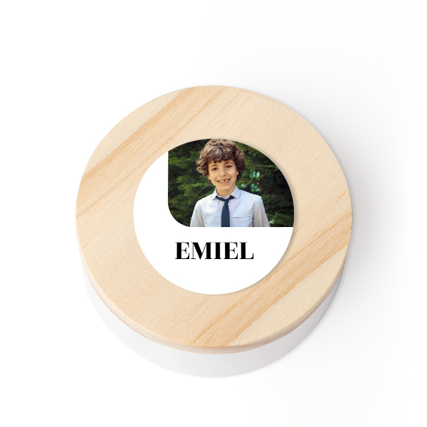 Geschenkdoosje met houten deksel en sticker (set van 12)