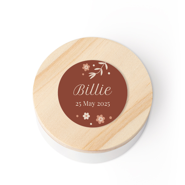 Geschenkdoosje met houten deksel en sticker (set van 12)