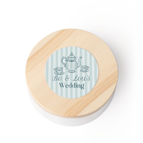 Metallboks med trelokk med klistremerke - 12 stk