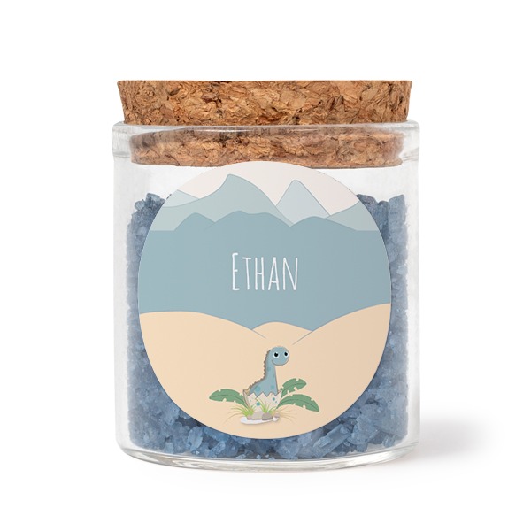 Glaskrukker med runde klistermærker og blåt badesalt - 12 stk