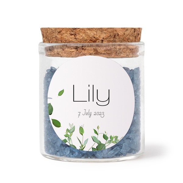 Glasburkar med runda klistermärken och blått badsalt - 12 st