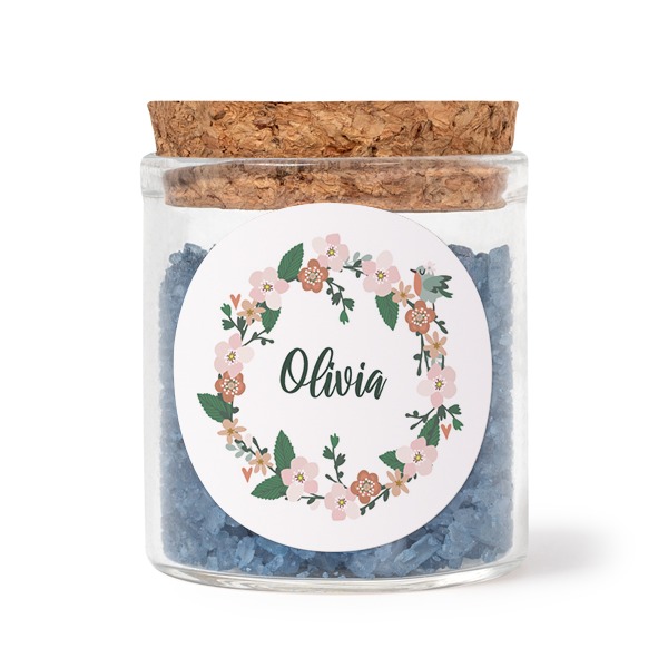 Glasburkar med runda klistermärken och blått badsalt - 12 st