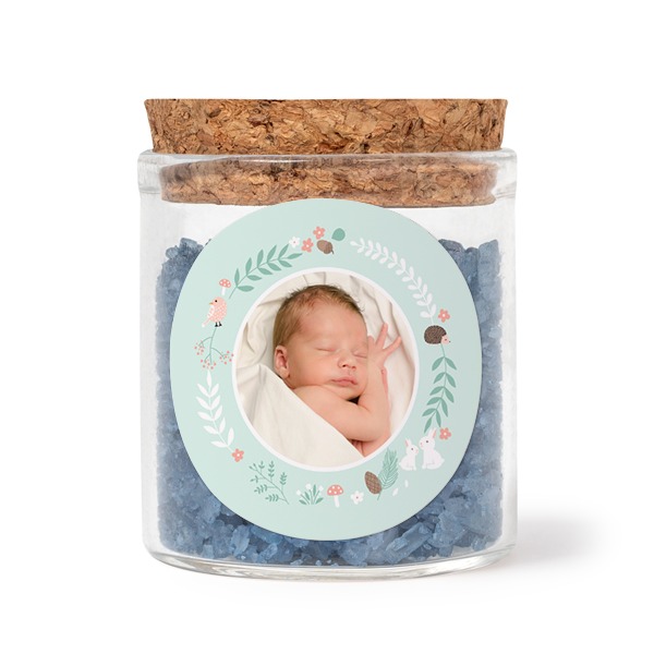 Glasburkar med runda klistermärken och blått badsalt - 12 st