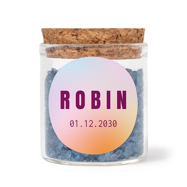 Mini bocal avec stickers rond et sel de bain bleu (lot de 12)