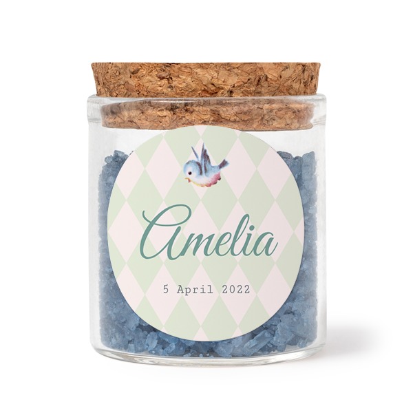 Glasburkar med runda klistermärken och blått badsalt - 12 st