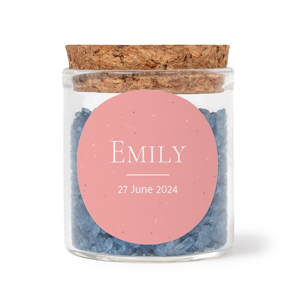 Mini bocal avec stickers rond et sel de bain bleu (lot de 12) Mini bocal avec stickers rond et sel de bain bleu (lot de 12)