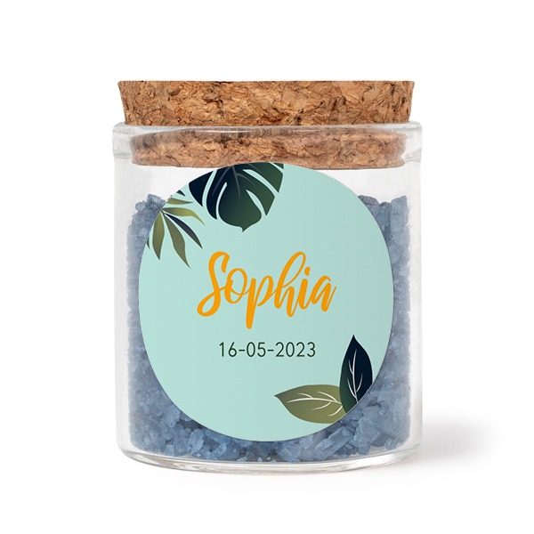 Glasburkar med runda klistermärken och blått badsalt - 12 st