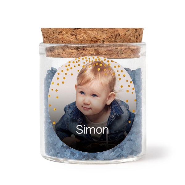 Bokaaltjes met ronde stickers en blauw badzout (set van 12)