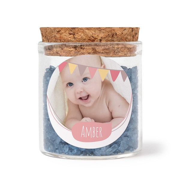 Mini bocal avec stickers rond et sel de bain bleu (lot de 12)