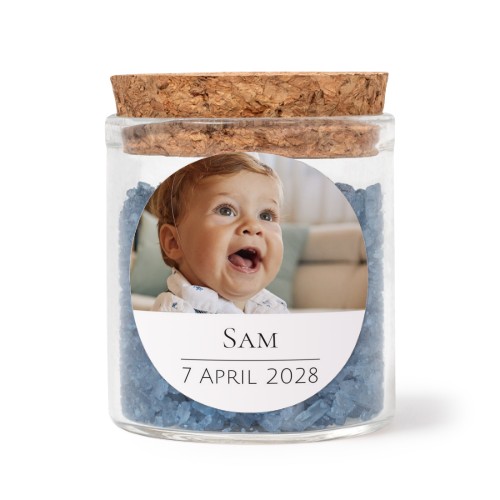 Mini bocal avec stickers rond et sel de bain bleu (lot de 12)