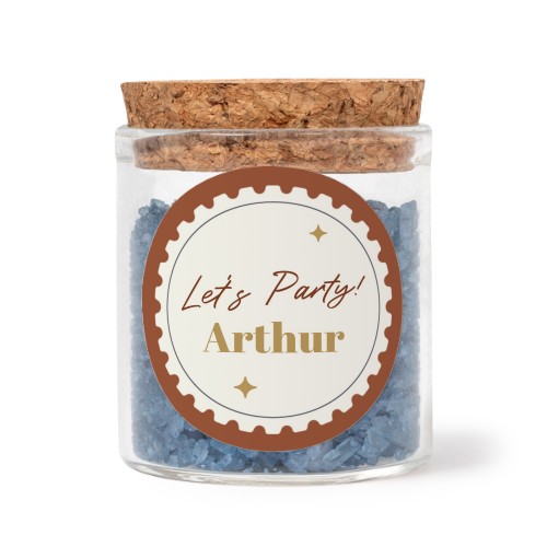 Glasskrukker med runde klistremerker og blått badesalt - 12 stk Glasskrukker med runde klistremerker og blått badesalt - 12 stk