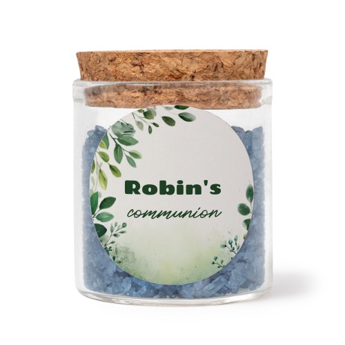 Glasskrukker med runde klistremerker og blÄtt badesalt - 12 stk Glasskrukker med runde klistremerker og blÄtt badesalt - 12 stk