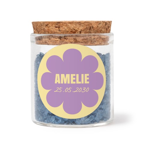 Mini bocal avec stickers rond et sel de bain bleu (lot de 12)