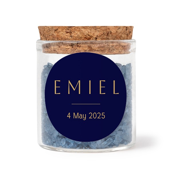 Mini bocal avec stickers rond et sel de bain bleu (lot de 12)