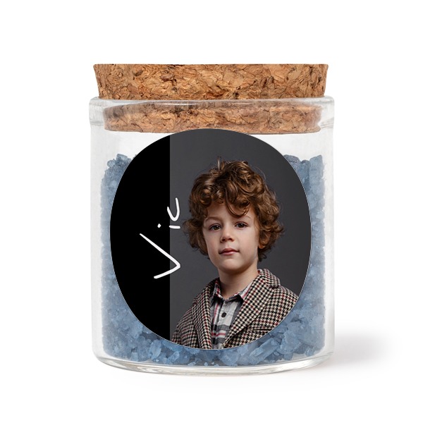 Mini bocal avec stickers rond et sel de bain bleu (lot de 12)