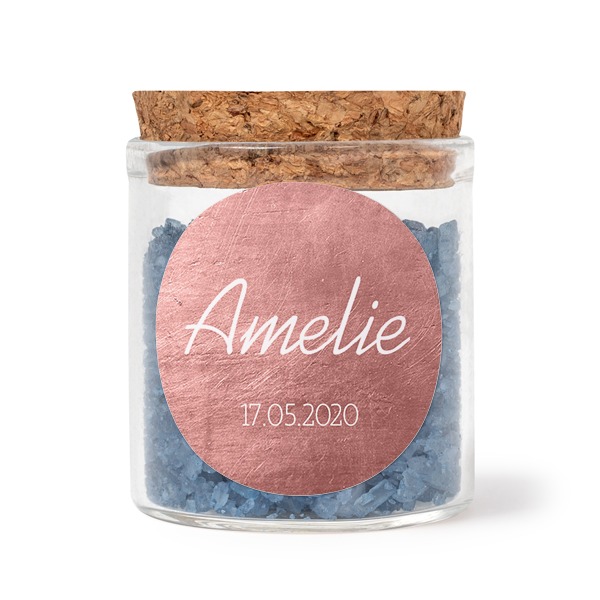 Mini bocal avec stickers rond et sel de bain bleu (lot de 12) Mini bocal avec stickers rond et sel de bain bleu (lot de 12)