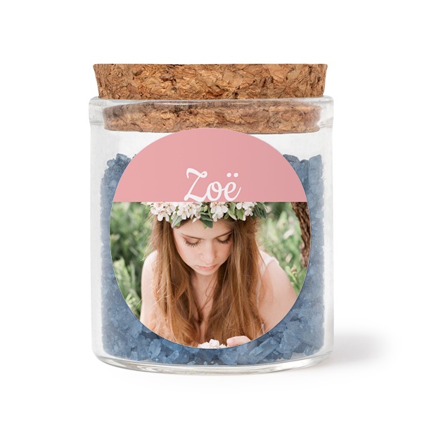 Bokaaltjes met ronde stickers en blauw badzout (set van 12) Bokaaltjes met ronde stickers en blauw badzout (set van 12)