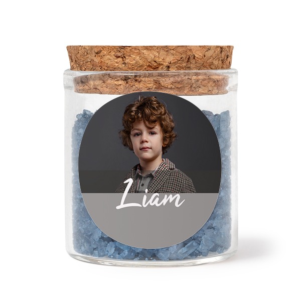 Mini bocal avec stickers rond et sel de bain bleu (lot de 12) Mini bocal avec stickers rond et sel de bain bleu (lot de 12)