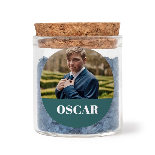 Glasburkar med runda klistermärken och blått badsalt - 12 st