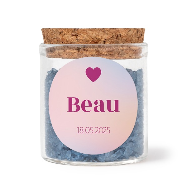 Glasskrukker med runde klistremerker og blått badesalt - 12 stk