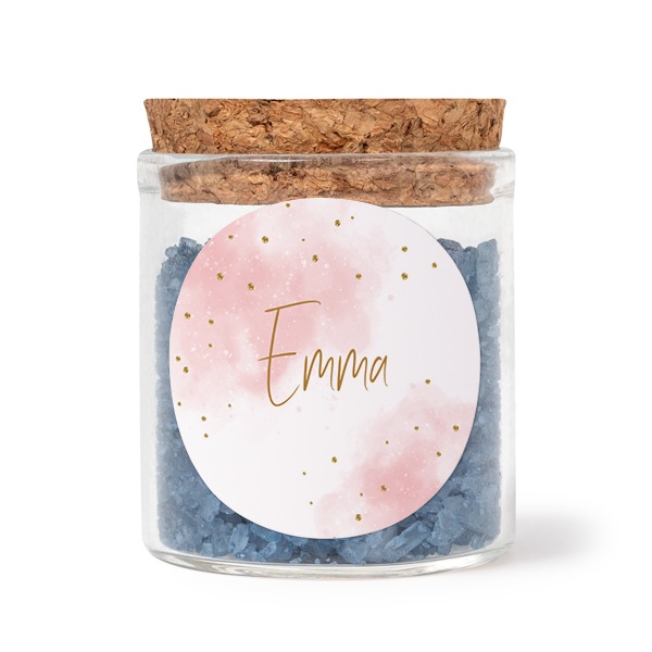 Mini bocal avec stickers rond et sel de bain bleu (lot de 12) Mini bocal avec stickers rond et sel de bain bleu (lot de 12)