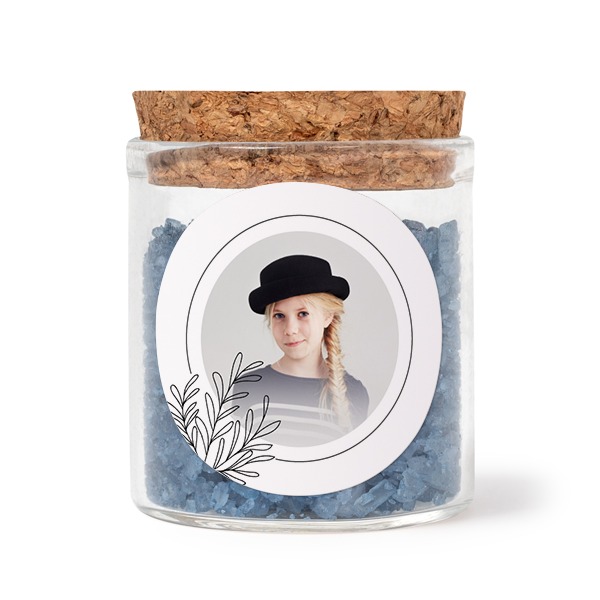 Glasburkar med runda klistermärken och blått badsalt - 12 st