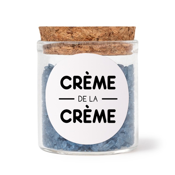 Glasskrukker med runde klistremerker og blått badesalt - 12 stk