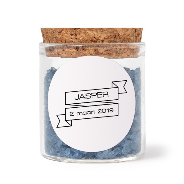Mini bocal avec stickers rond et sel de bain bleu (lot de 12)