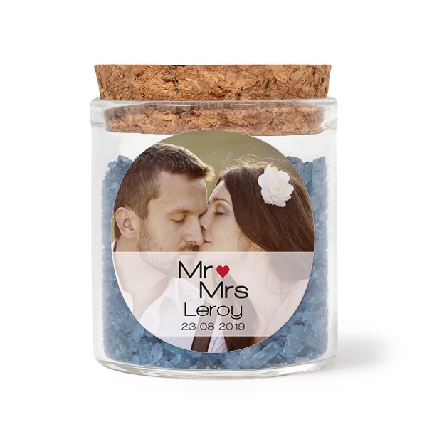 Mini-Glas mit rundem Sticker u. blauem Badesalz - 12 Stk.