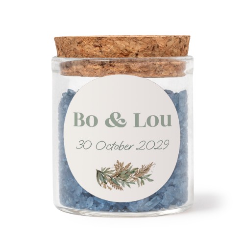 Mini bocal avec stickers rond et sel de bain bleu (lot de 12)