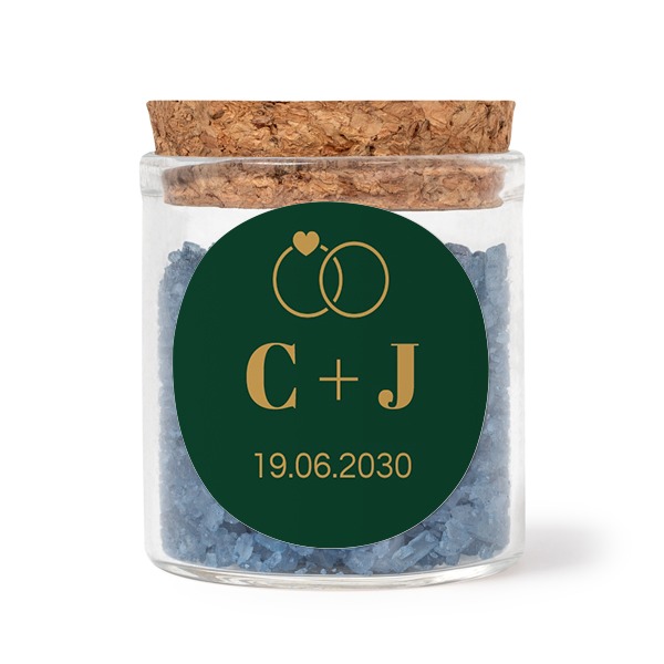 Mini-Glas mit rundem Sticker u. blauem Badesalz - 12 Stk.