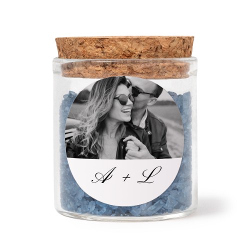 Glazen potjes met ronde stickers en blauw badzout (set van 12)