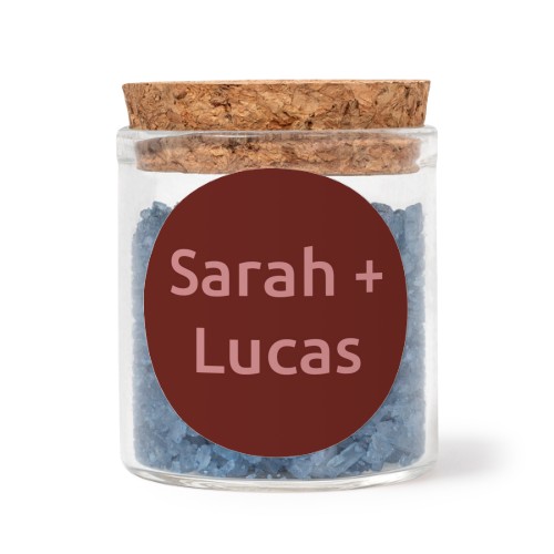 Glass jars with round stickers and blue bath salt - set of 12