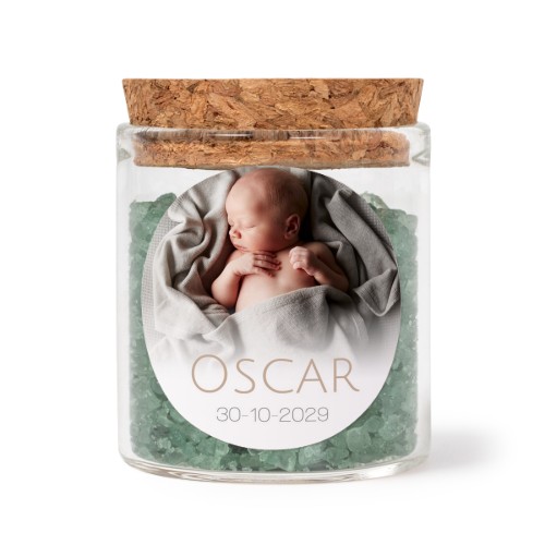 Mini-Glas mit rundem Sticker u. grünem Badesalz - 12 Stk.