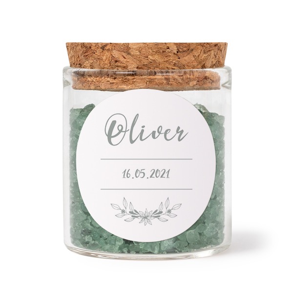 Mini bocal avec stickers rond et sel de bain vert (lot de 12) Mini bocal avec stickers rond et sel de bain vert (lot de 12)