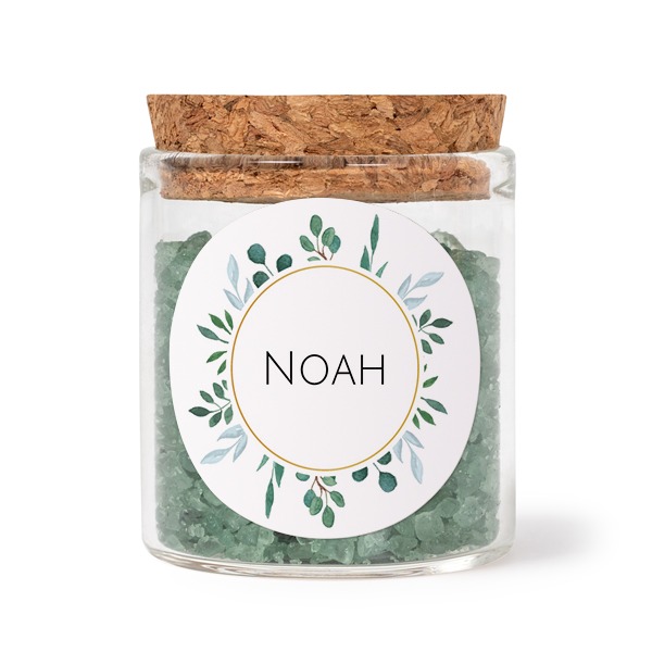 Glasburkar med runda klistermärken och grönt badsalt - 12 st