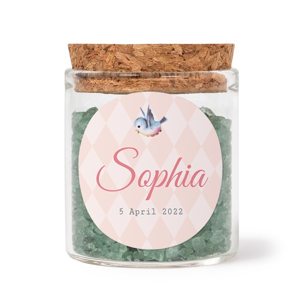 Glasburkar med runda klistermärken och grönt badsalt - 12 st