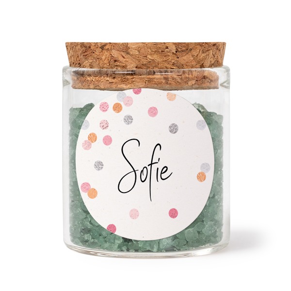 Mini bocal avec stickers rond et sel de bain vert (lot de 12)